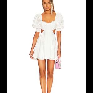 For Love And Lemons White Puff Sleeve Mini Dress